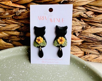 Black Cat Clay Earrings