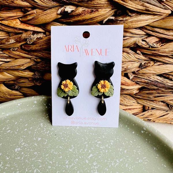 Black Cat Clay Earrings