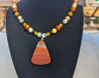 Fall Beaded Necklace Jasper Pendant Handmade Earth Tone Jewelry