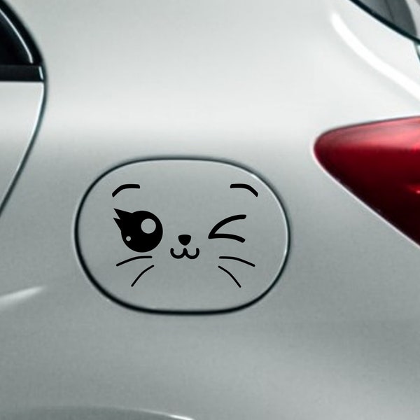 Cute winking kitten car decal, car sticker, Winkey face, side mirror decal, fuel tank door decal, gas tank door decal, wing mirror decal