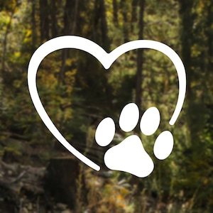 Paw print car decal, heart wrapped paw print, car sticker, water bottle decal