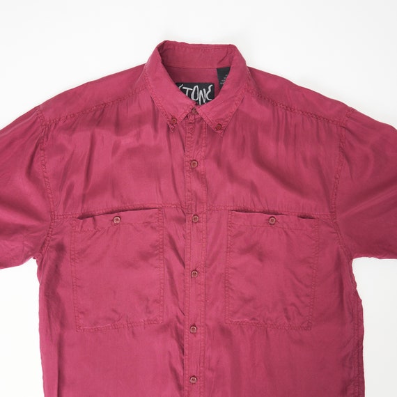 Vintage Maroon Silk Shirt, Size M, Medium (fits l… - image 2
