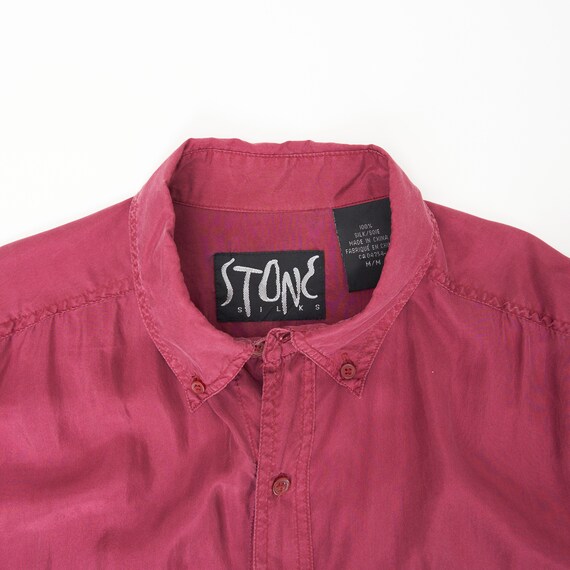 Vintage Maroon Silk Shirt, Size M, Medium (fits l… - image 4