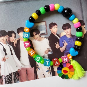 BTS Bangtan Neon Rainbow Flower Beaded Bracelet