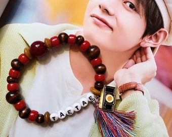 BTS V Taetae Red Wood Handmade Beaded Bracelet UK