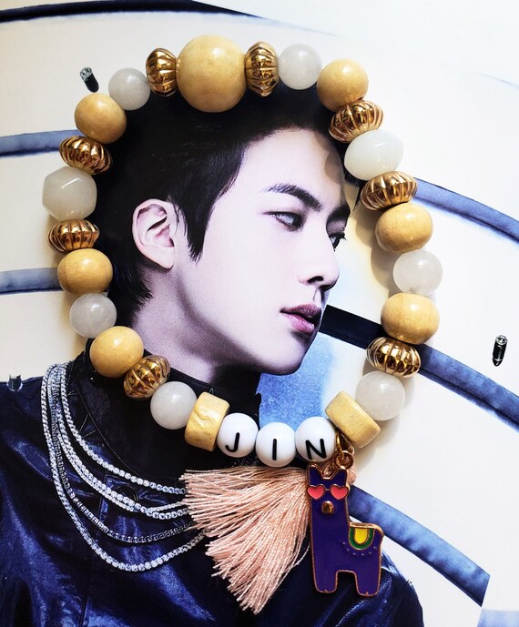 BTS Jin Light Wood Handmade Beaded Bracelet Etsy UK