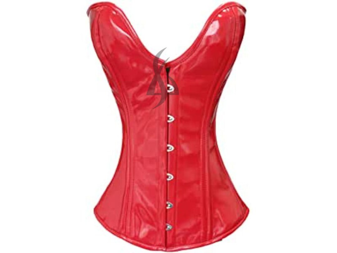 Buy Women PVC Overbust Corsets Double Steel Boned Waist Training Black  Red PVC Corset CW-148 Vollbrust Corsage Schwarz-rot Lack Korsett Online in 