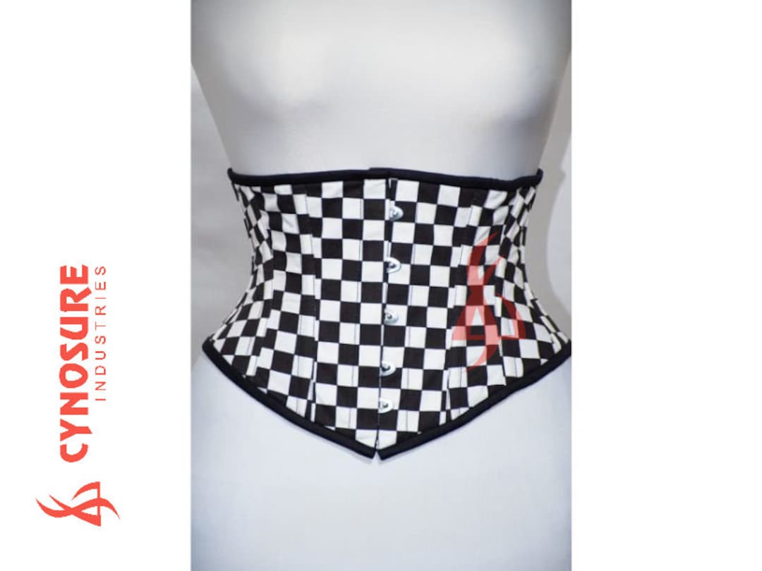 Women Corsets Checkered Cotton Underbust Corsets Steel Boned