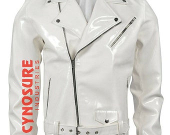 Gothic handmade Gothic Moto White PVC Vinyl Jacket Stylish Men Motorcycle Jacket Punk Rock Jacket CW-600-GJ