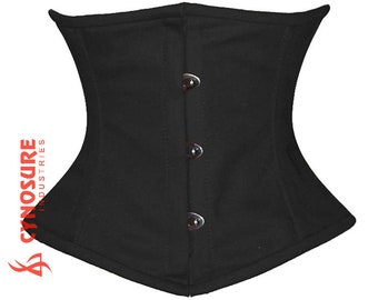 Women's Steel Boning Underbust Cotton Gothic Waist Cincher Shaper Lace Up Corset Belt CW-17 Unterbrust Corsage Schwarz Baumwolle Korsett