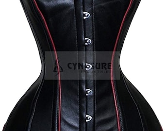 Women Leather Overbust Corsets Steel Boned Over Bust Waist Training Gothic Leather Corset CW-67 Vollbrustkorsett Schwarz Leder Schnürkorsett