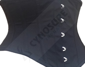May include: Black corset with silver eyelets and the text "CYNOSURE INDUSTRIES" printed on the fabric.