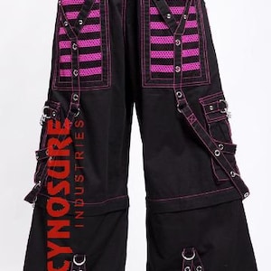 Handmade black & pink Electro bondage rave men gothic cyber chain goth jeans punk rock pant trouser and short CW-443-GT