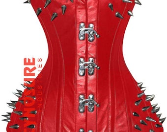 Women Leather Overbust Corsets Vollbrust Leder corsage Genuine Leather Steel Boned Over Bust Waist Training Corset Claps Closure CW-014
