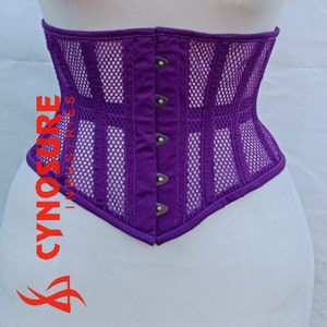New Women Underbust Purple Mesh Cotton corsets Steel Boned Truly Waist Trainer Corsets CW-131 Blue mesh cotton underbust corset