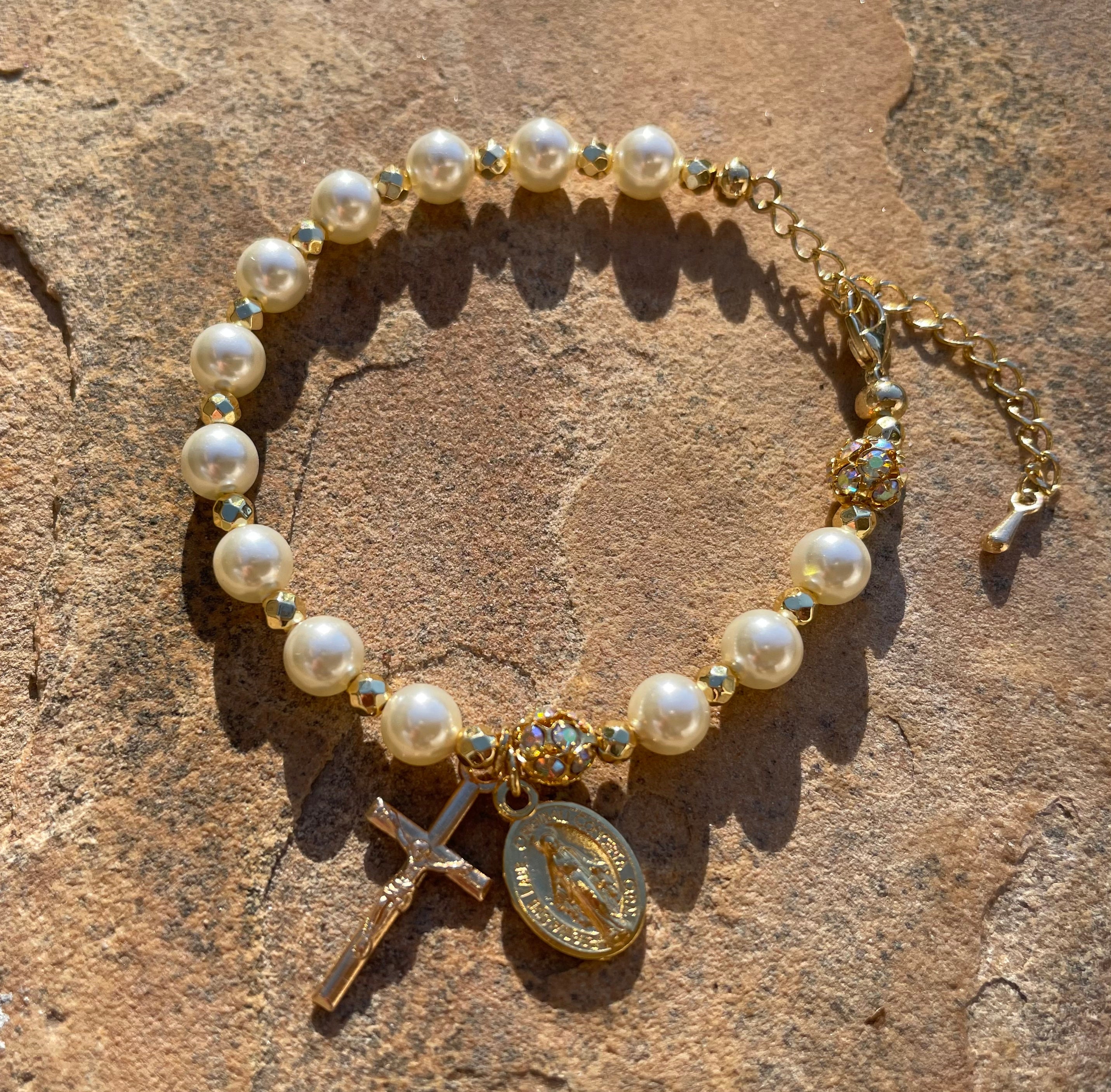 Ivory Shell Pearl Rosary Bracelet Etsy
