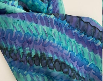 Silk scarf, Teal and Purple, Silk scarf, Hand painted scarf, Scarf for women, Gift for her, Gift for Mom, Birthday gift, Pure Silk Scarf