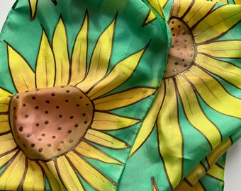 Hand-Painted Sunflower Silk Scarf, Lightweight Habotai Silk