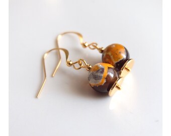 Dragons eye Agate - Semi Precious bead earrings - Gold Plated