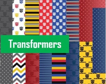 Può includere: Pacchetto di carta digitale con 18 diversi design con personaggi di Transformers. I design includono strisce, pois e motivi con il logo Transformers. Il pacchetto di carta è etichettato "Sorpresa Digital" e "Transformers".