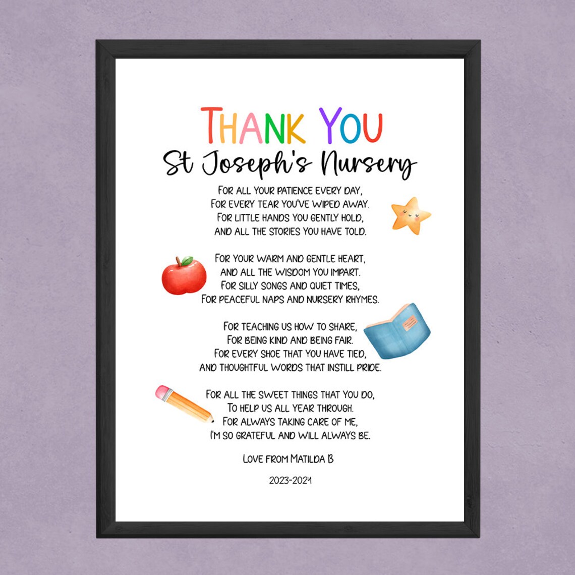Thank You Nursery Teacher Poem | End of Year Gift for Teacher ...