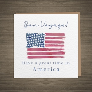 Passez un bon moment en Amérique | Carte de voyage Bon Voyage | Adieu drapeau américain | Carte bonne chance départ
