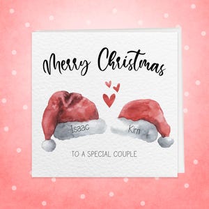Vrolijk kerstfeest voor een speciaal stel | Gepersonaliseerde kerstmutsen met namen en aanpasbare boodschap