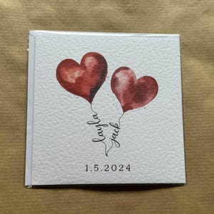 Tarjeta de felicitación de aniversario con globos de corazón y nombres / Añade tu propia fecha / Tarjeta de pareja para boda, compromiso, citas o San Valentín
