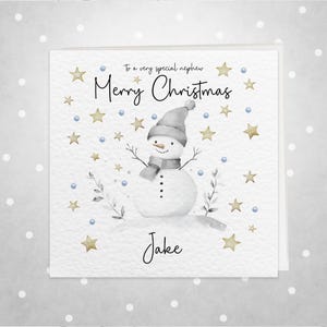 Frohe Weihnachten Nichte/Neffe Cousin | Niedliches personalisiertes Schneemann-Design | Fertigen Sie optional mit Ihrer eigenen Nachricht
