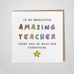 Tarjeta para un maestro absolutamente increíble / Tarjeta de agradecimiento arcoíris / Tarjeta tipográfica de agradecimiento al maestro de fin de curso