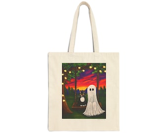 Geist und Katze Einkaufstasche | Wunderliche Halloween-Kunst | Superschöne Twilight Swing Baumwolltasche
