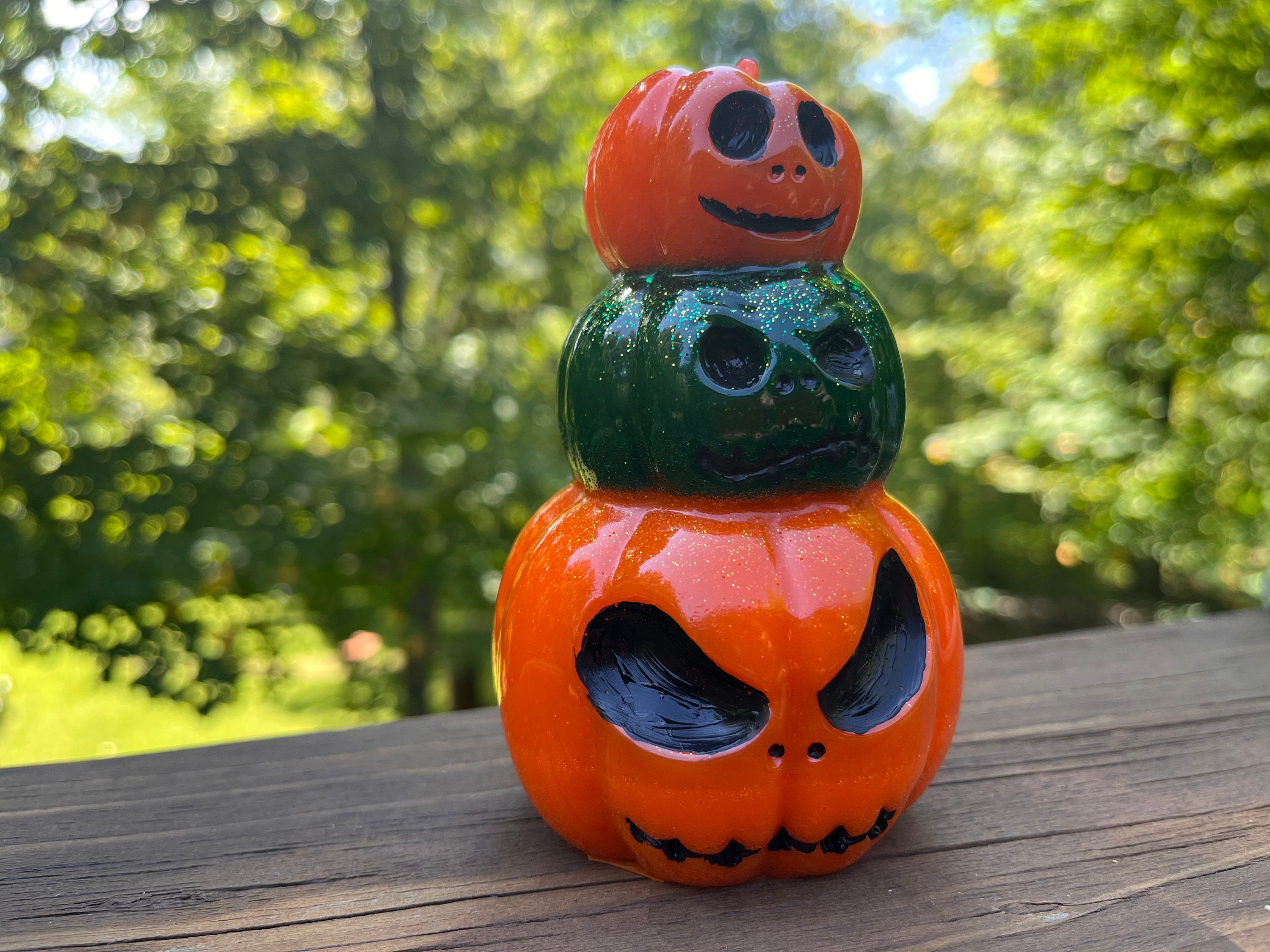 Resin Pumkin Stack Jack O Lantern Figurine Autumn Decor Etsy