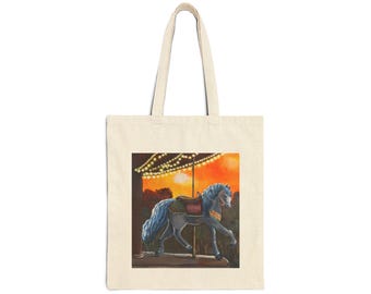 Carousel Horse Tote Bag | Vintage Merry-Go-Round Acrylic Painting Cotton Canvas Bag | Farmers Market