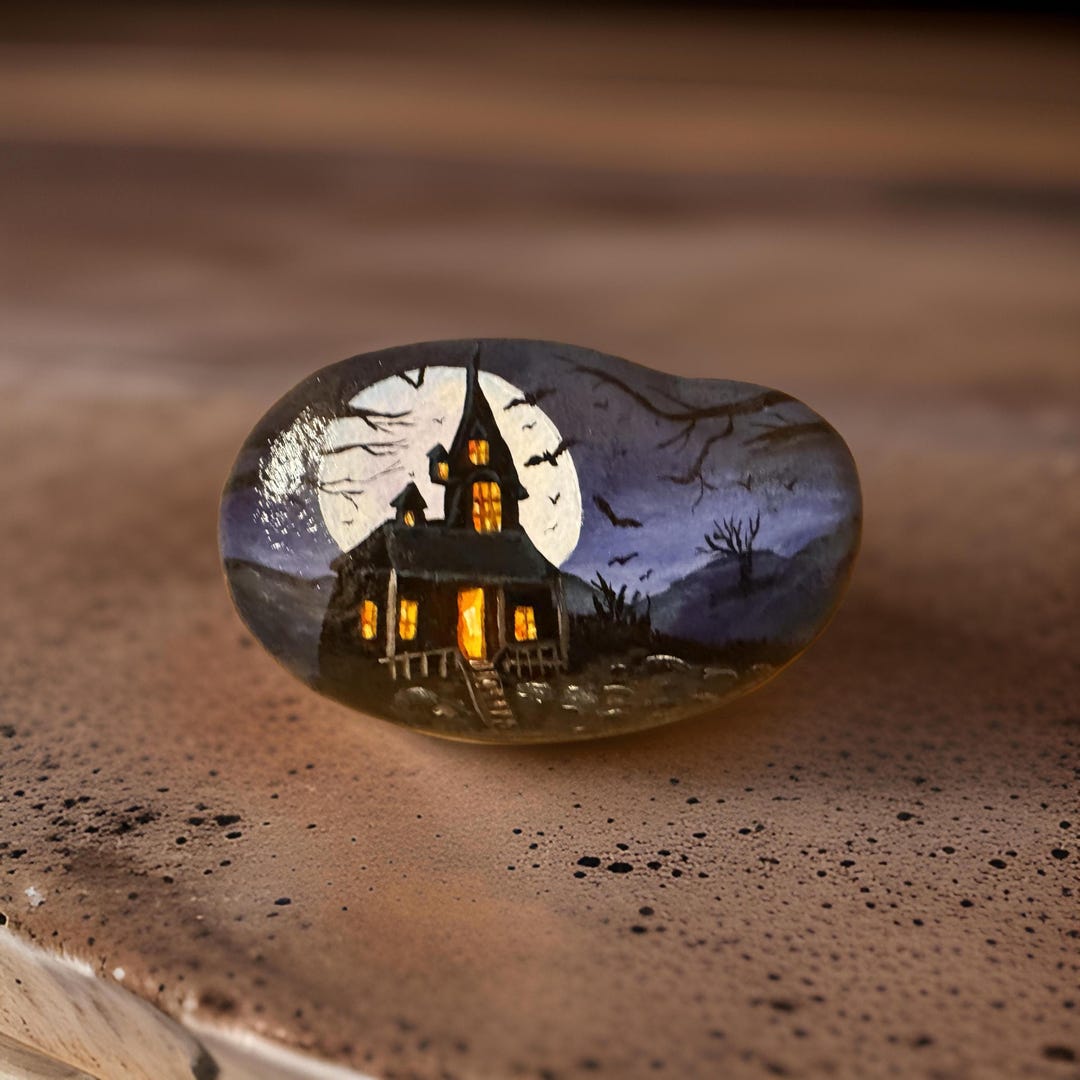 Hand Painted Haunted House, Hand Painted Rocks, Housewarming ...