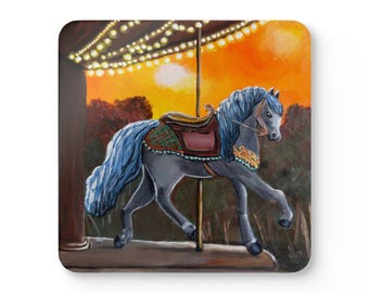 Carousel Horse Coasters | Hand-Painted Amusement Park Art Set