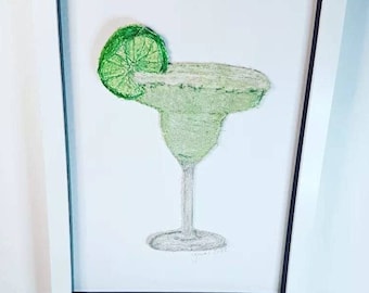 Margarita Cocktail Illustration Freihandstickerei - Cocktail Geschenk - Bar Wandgeschenk - Cocktail Liebhaber - Pop Art