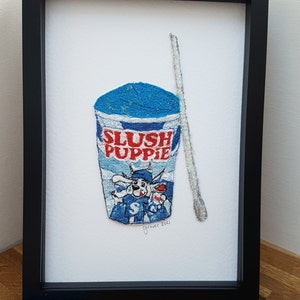 Food Illustration Original Embroidery Bubblegum Slush Puppie  - Unique Gift - Textile Art