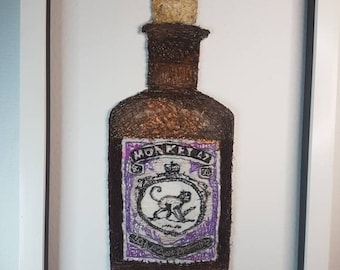Monkey 47 Schwarzwald Gin Machine Embroidery Wall Art -Gin Gift -Gin Illustration