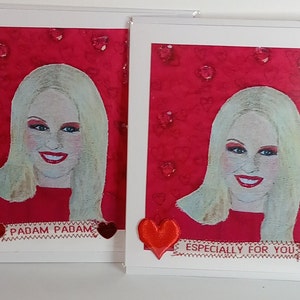 Kylie Minogue Verschönerte Handgemachte Weihnachten Geburtstag Grußkarte "Padam Padam' original Textil Kunstwerk Blank