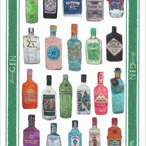 Gin Tea Towel  ' Lovin Gin ' Print - Illustration 21 Embroideries