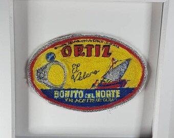Food Embroidery illustration Ortiz El Velero Bonito del Norte Canned Tuna Tin  - Spanish Kitchen Art - Food Art