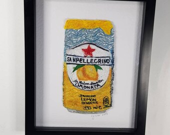 San Pellingrino Limonata Lemonade Can -Food Embroidery - Kitchen Wall Art - Unique Gift idea - Pop Art