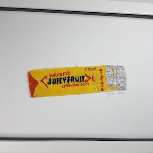 Wrigleys Juicy Fruit Kaugummi - Food Illustration Applizierter Stoff -Retro Kunst -Küchen Wandkunst -Pop Art - lustige Geschenkidee