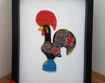 Rooster of Barcelos -Galo de Barcelos - Folk art wall decor, Portugese Embroidery Art -