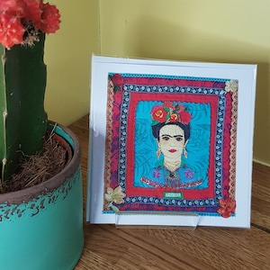 Carte de voeux Frida Kahlo - Motif de broderie imprimé à partir de broderie originale - Carte de voeux vierge