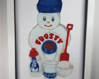 Mr Frosty Vintage Toy Machine embroidery - Retro Wall Art - gift for him /her -1980s pop art- Fun Gift idea