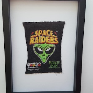 Space Raiders Crisps Machine Food Embroidery Wall Art - Kitchen Art - 1980s Retro Gift idea - Gift for Him