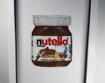 Food Embroidery Illustration Kitchen Art Nutella Jar - Geschenkidee - Schokoladenaufstrich Liebhaber - Geschenk für Sie