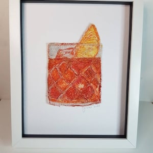 Negroni Cocktail  Illustration Free Motion  Machine Embroidery- Cocktail Wall Art - Cocktail Bar -Cocktail Time