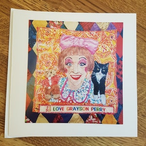 Grayson Perry Alan Sarampo Cartão de felicitações em branco Aniversário Feito à mão 'Amor Grayson Perry' Cartão de arte Bordado Impressão